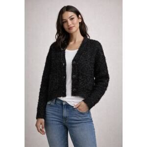 Joe’s Jeans Fuzzy Confetti Rainbow Sparkly Cardigan Gir's L 12-14 Black Soft